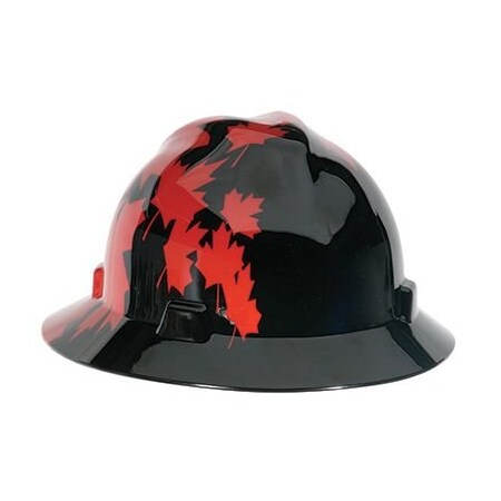 Msa Safety Canadian Freedom Series V-Gard Slotted Protective Cap, Black Withred Maple Leaf 10082235